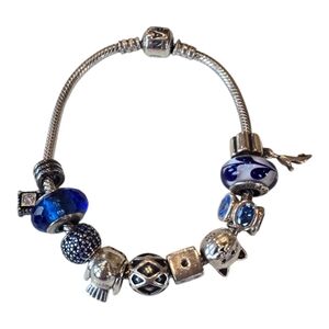 Pandora Sterling Silver Blue Swarovski Crystal Bead Charm Bracelet